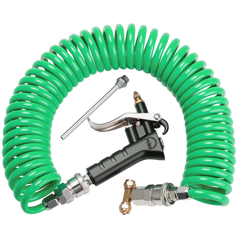 Boeray Heavy Duty Truck Air Duster Blow Gun Cleaning with 9 Meter Long Coil and 2 interchangeable nozzle tips- Green Air Seat Blow Gun Kit - Image 1